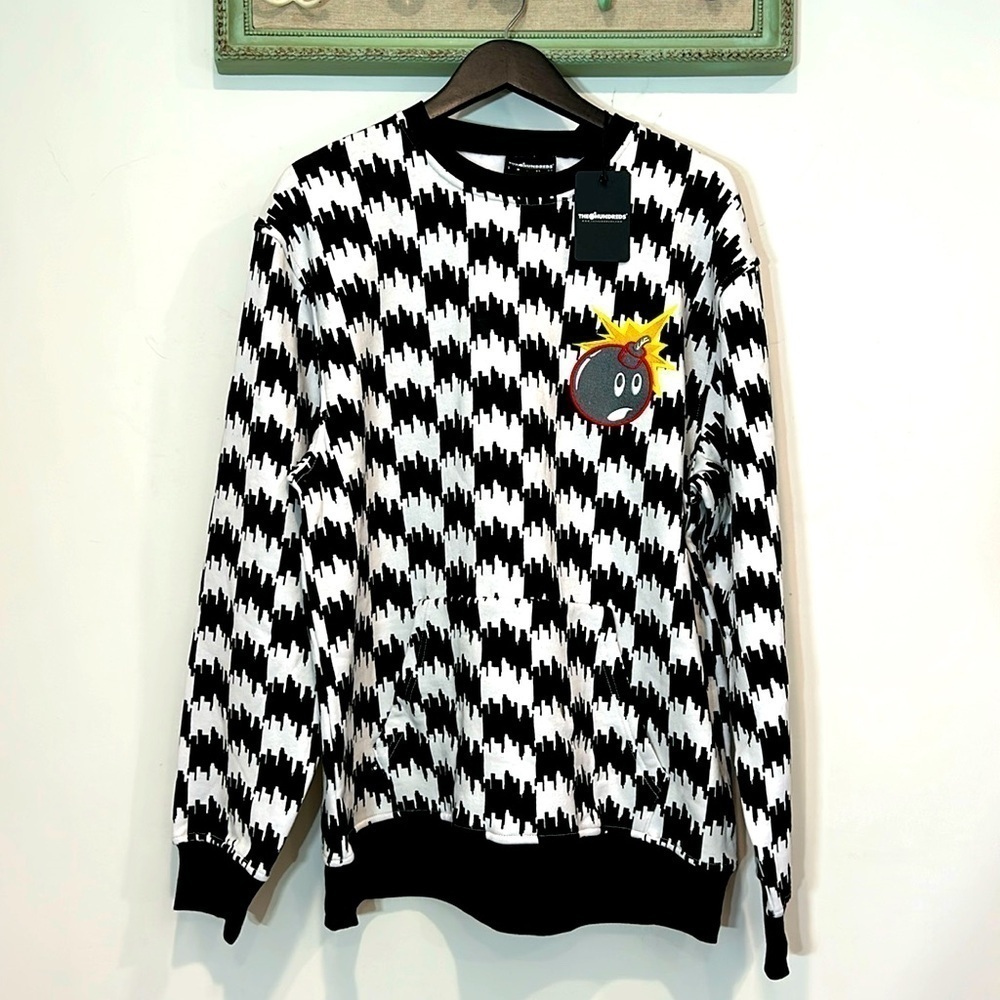 The Hundreds Houndstooth Adam bomb large crewneck pullover black white large men
